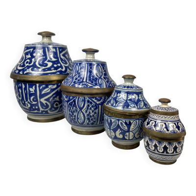 Ensemble 4 jarres marocaines Jobbanas - Céramique bleue de Fès