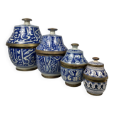 Ensemble 4 jarres marocaines Jobbanas - Céramique bleue de Fès