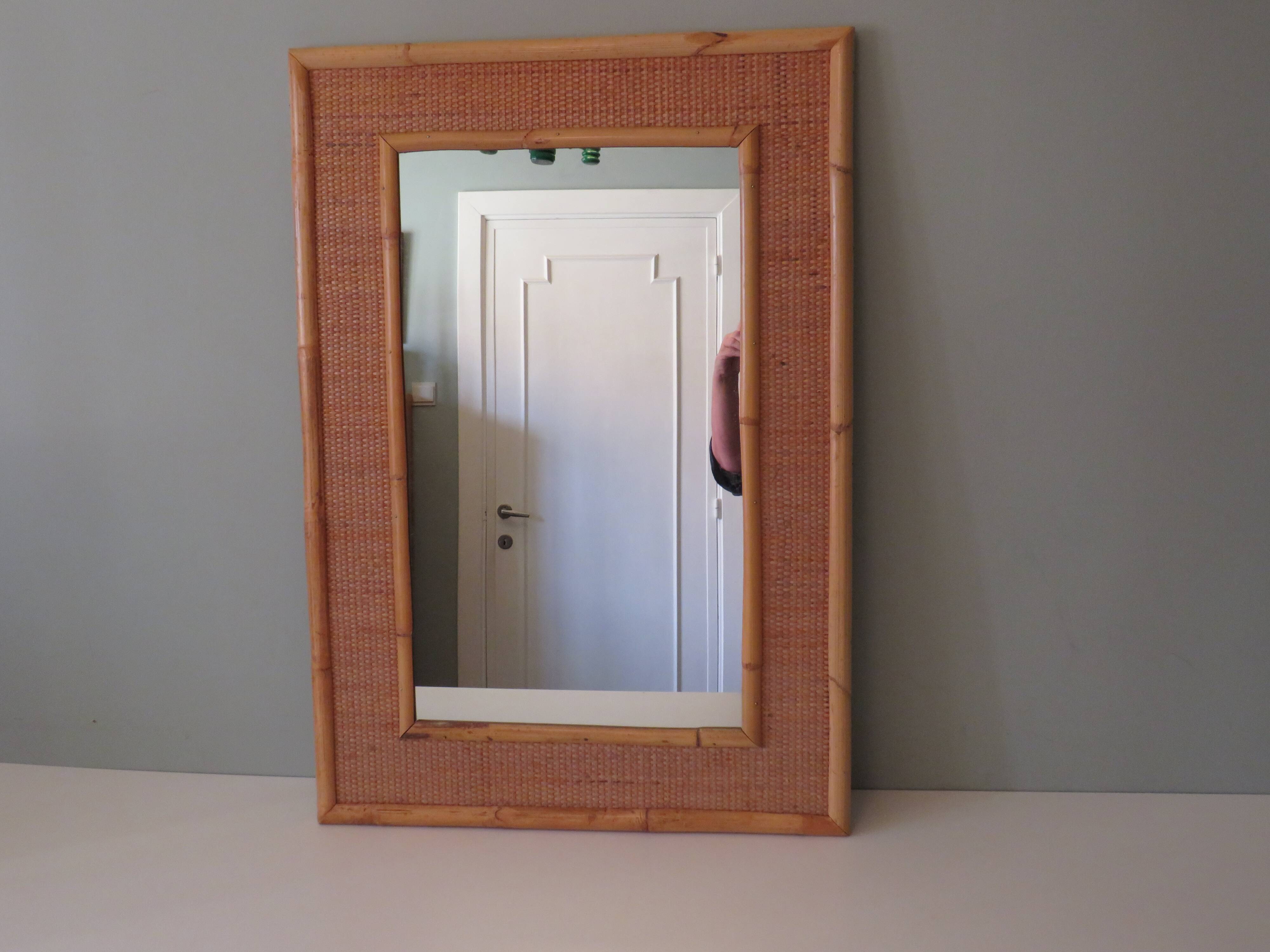 Italian wall mirror vintage vera dal in bamboo and cane