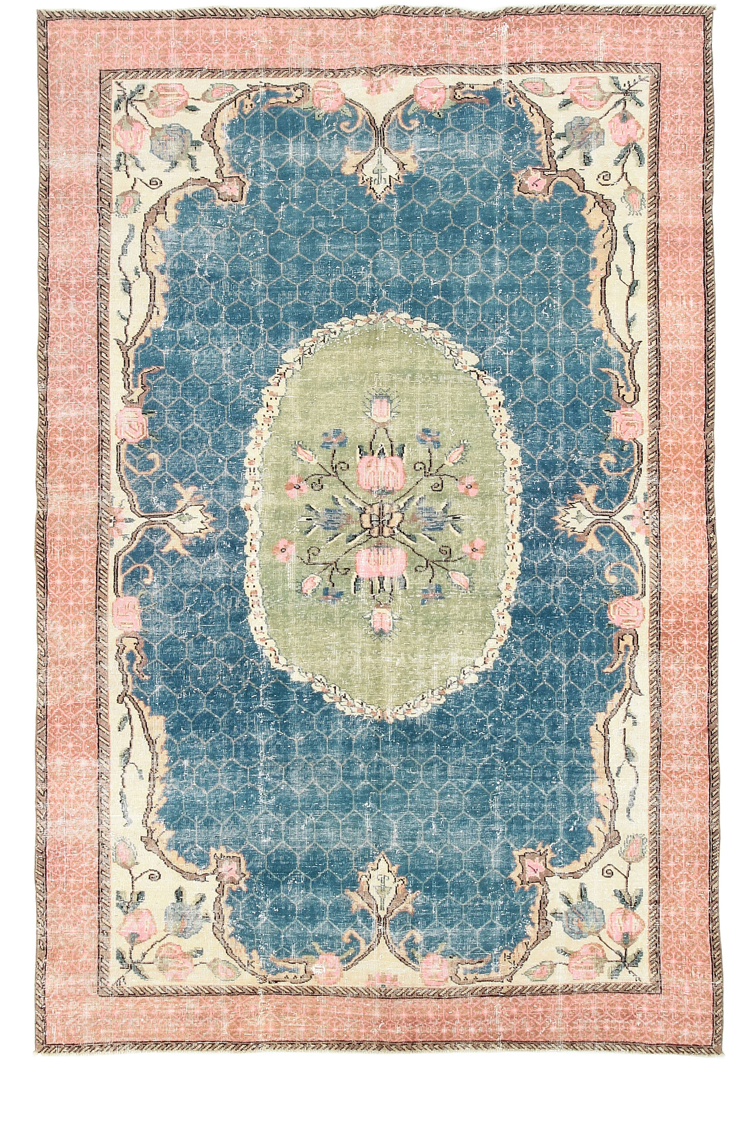 7x10 Blue & Green Handmade Turkish Vintage Rug, 211x320 Cm SK4996