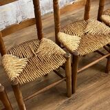 4 chaises Art Populaire en bois et paille