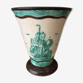 Ceramic vase jerome massier vallauris decor ship