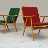 Pair of green-red boomerang armchairs by Antonin Suman for Ton (Thonet) 19