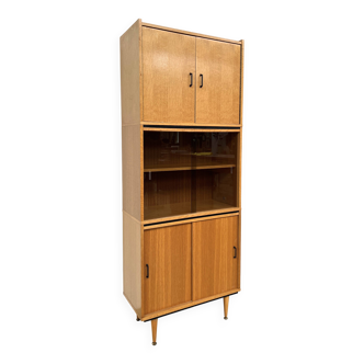 Modular vintage display cabinet – light wood & smoked glass (189 cm)