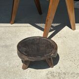 Small tripod stool low in dark brown upcycled teak