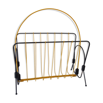 Porte-revue en métal noir et jaune années 70