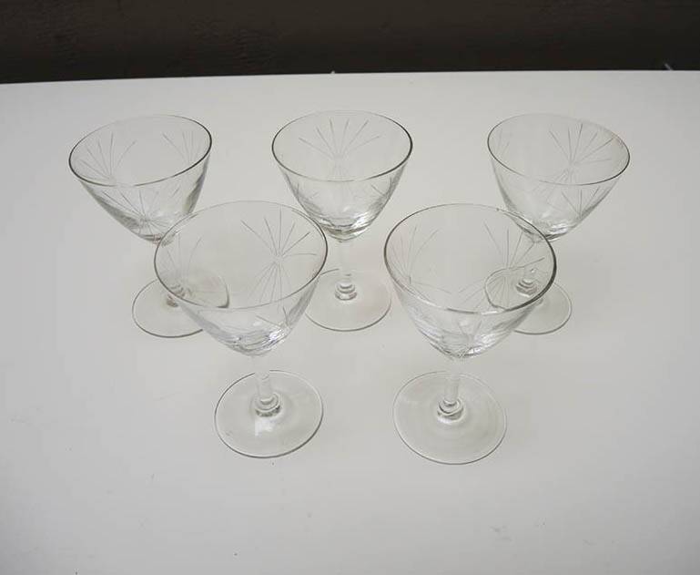 8 Old Art Deco Stemmed Glasses