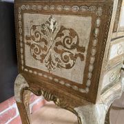 Bedside pair, 3 drawers, 1 drawer and a niche, painted golden wood, italian renaissance style