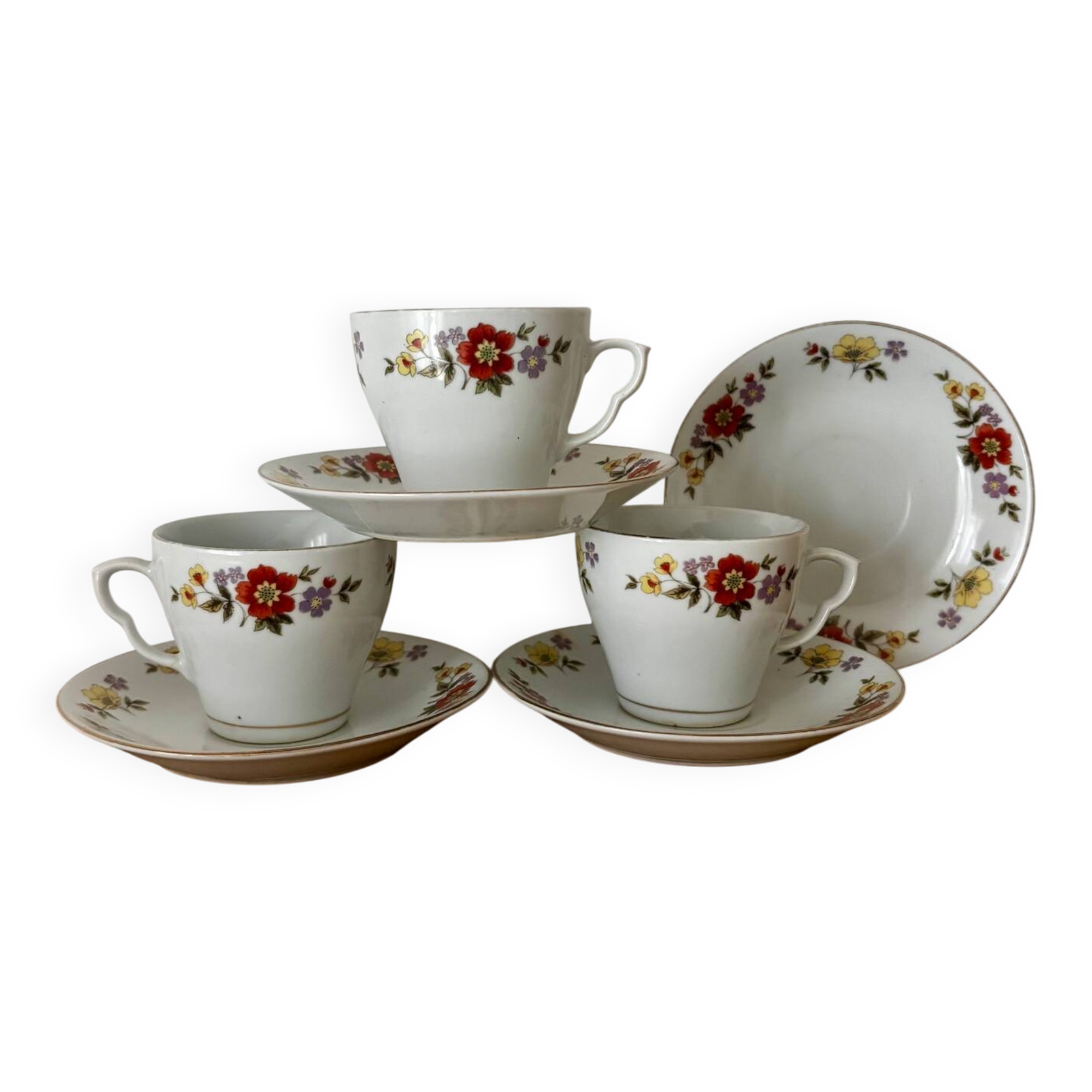 Vintage lot de 3 tasses et 4 soucoupes motif floral