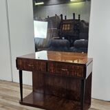 Art Decò dressing table in briar with large mirror and pink glass