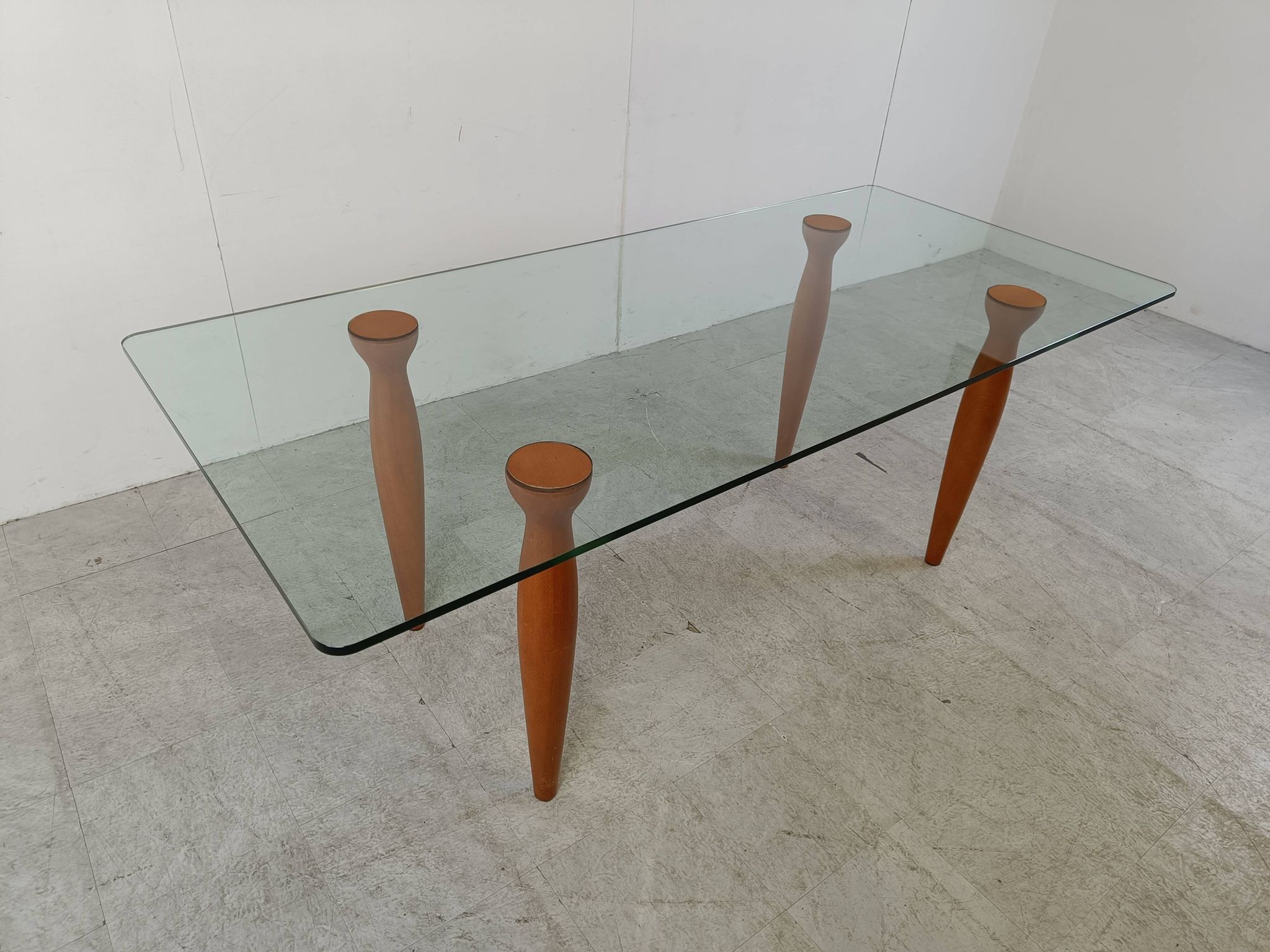Vintage italian glass and wooden dining table, 1990s