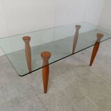Vintage italian glass and wooden dining table, 1990s