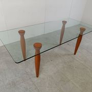 Vintage italian glass and wooden dining table, 1990s