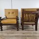 1980s leather and solid wood armchairs