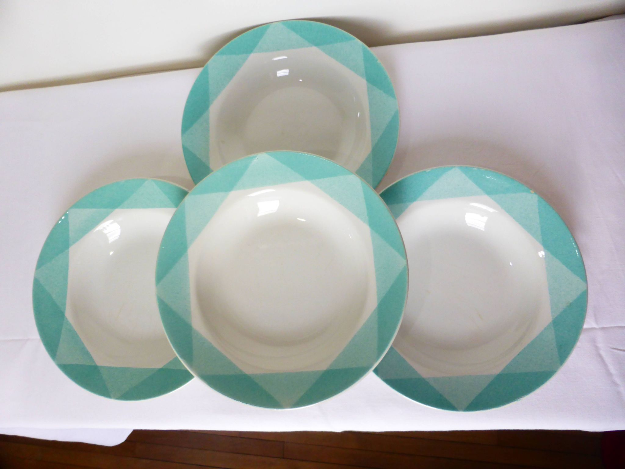 4 vintage geometric pattern soup plates 220510