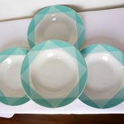 4 vintage geometric pattern soup plates 220510
