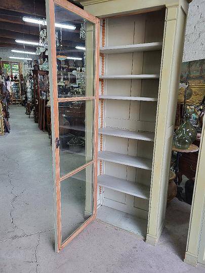Magnificent pair of green painted fir bookcase display cabinet early 20th century