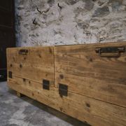 Old French industrial workshop furniture in pine / storage bench, circa 1880–1900