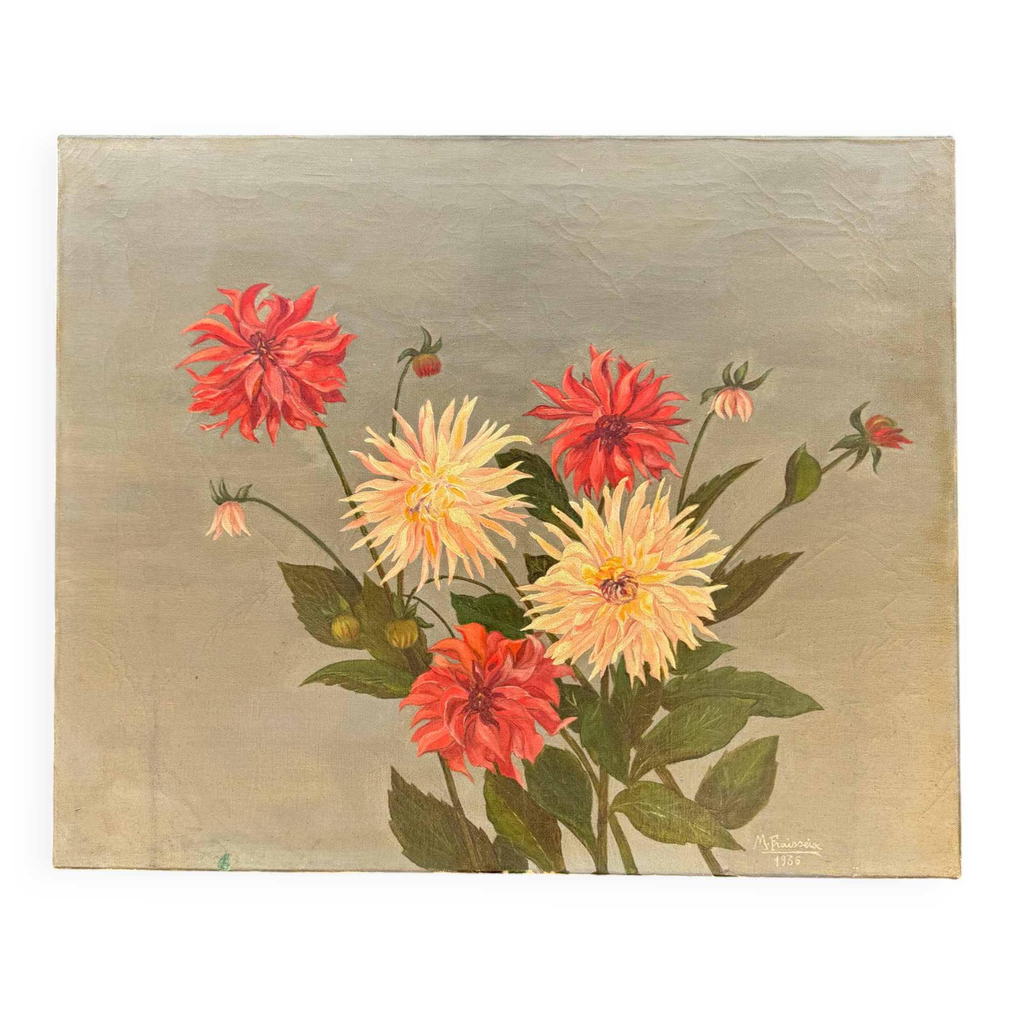 Tableau ancien pivoines huile sur toile