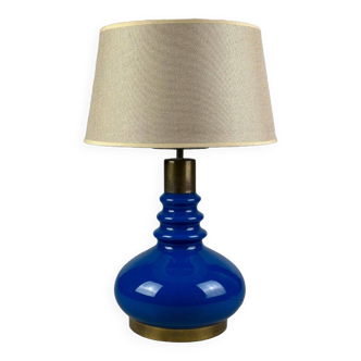 60s 70s table lamp with fabric shade made of glass & brass Germany Space Age