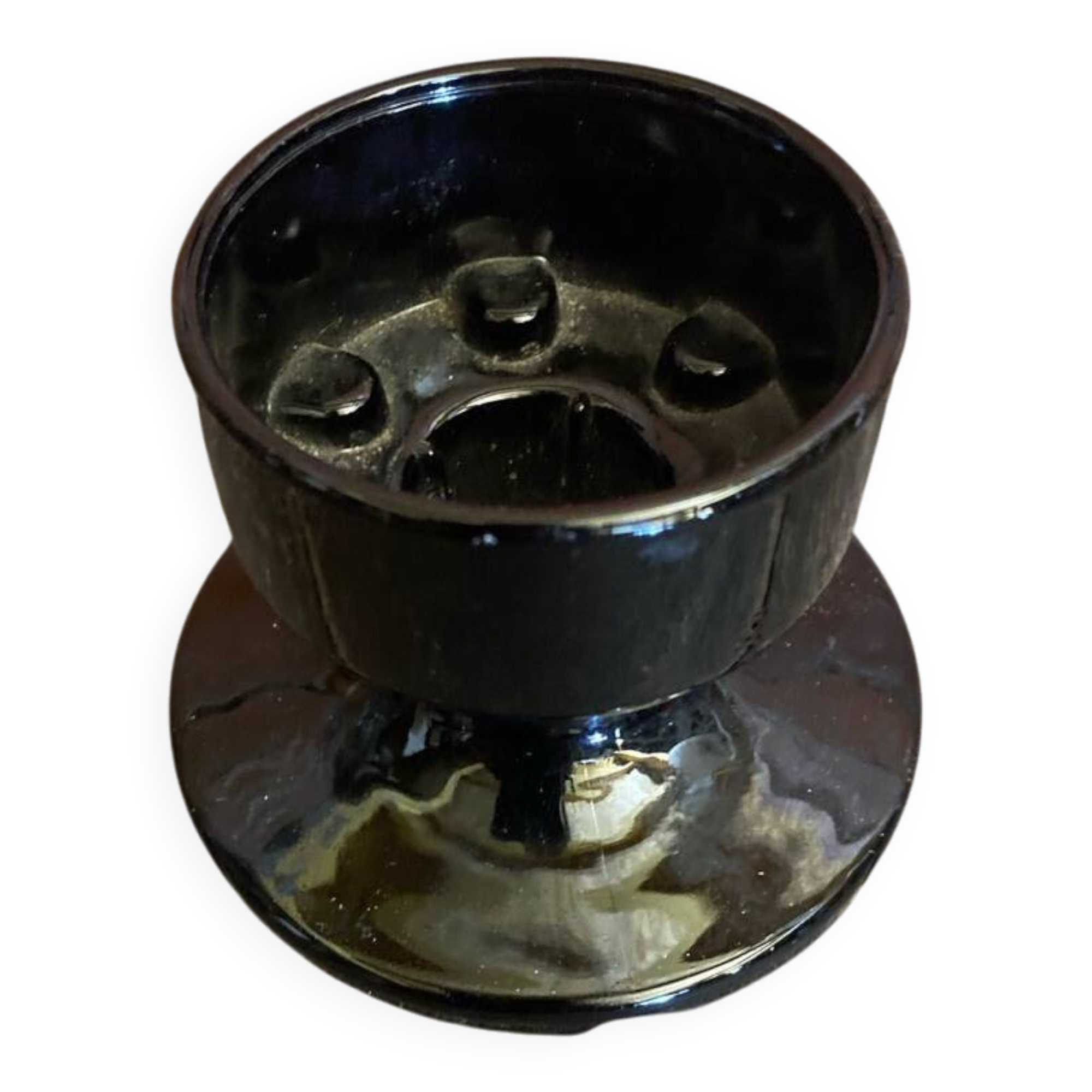 Vintage 1970s Black Opaline Space Age Candle Holder