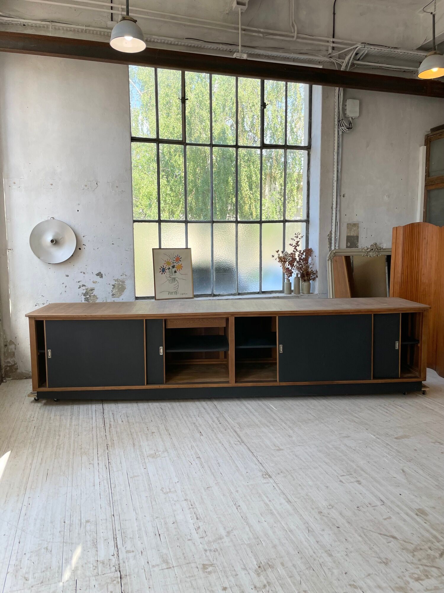 Two-sided counter sliding doors oak XXL 4m enfilade