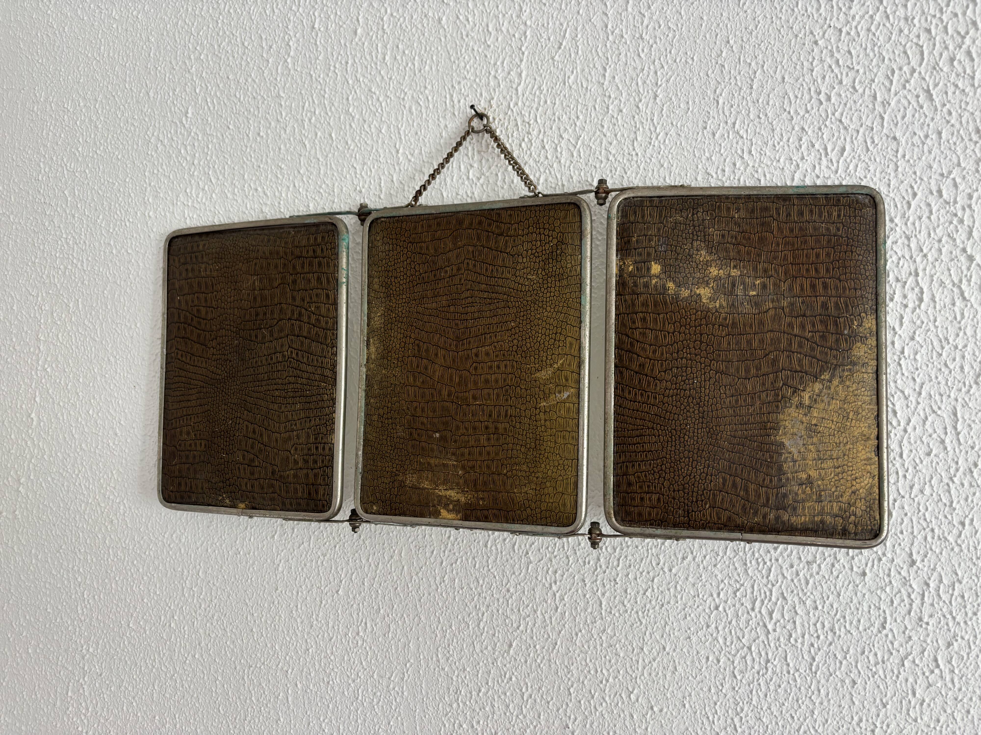 Miroir vintage 1930 triptyque barbier cristal biseauté- 25 x 58 cm