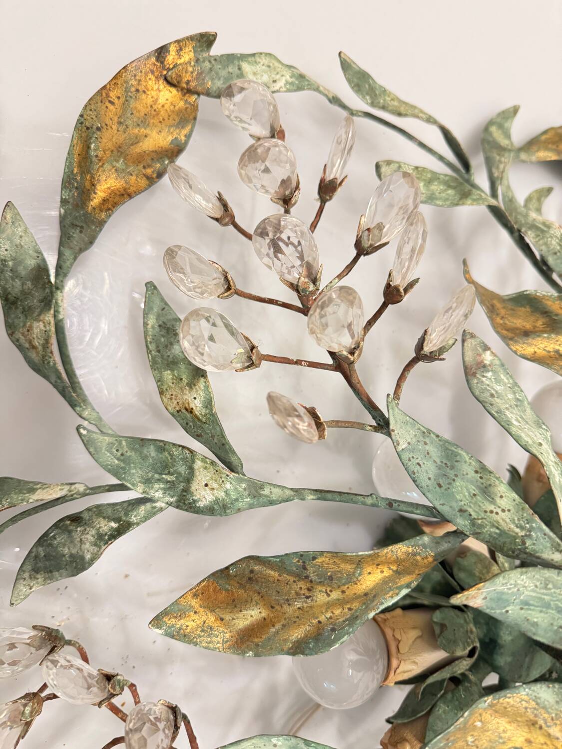 Large Florentine Tole Crystal Flushmount 1960’s