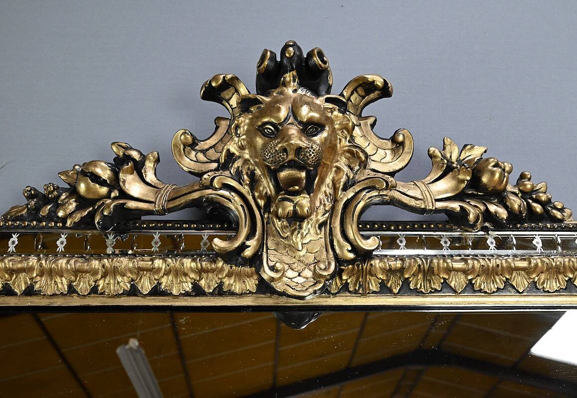 Large Mirror with Parcloses in Gilded and Blackened Wood, Napoleon III Style –