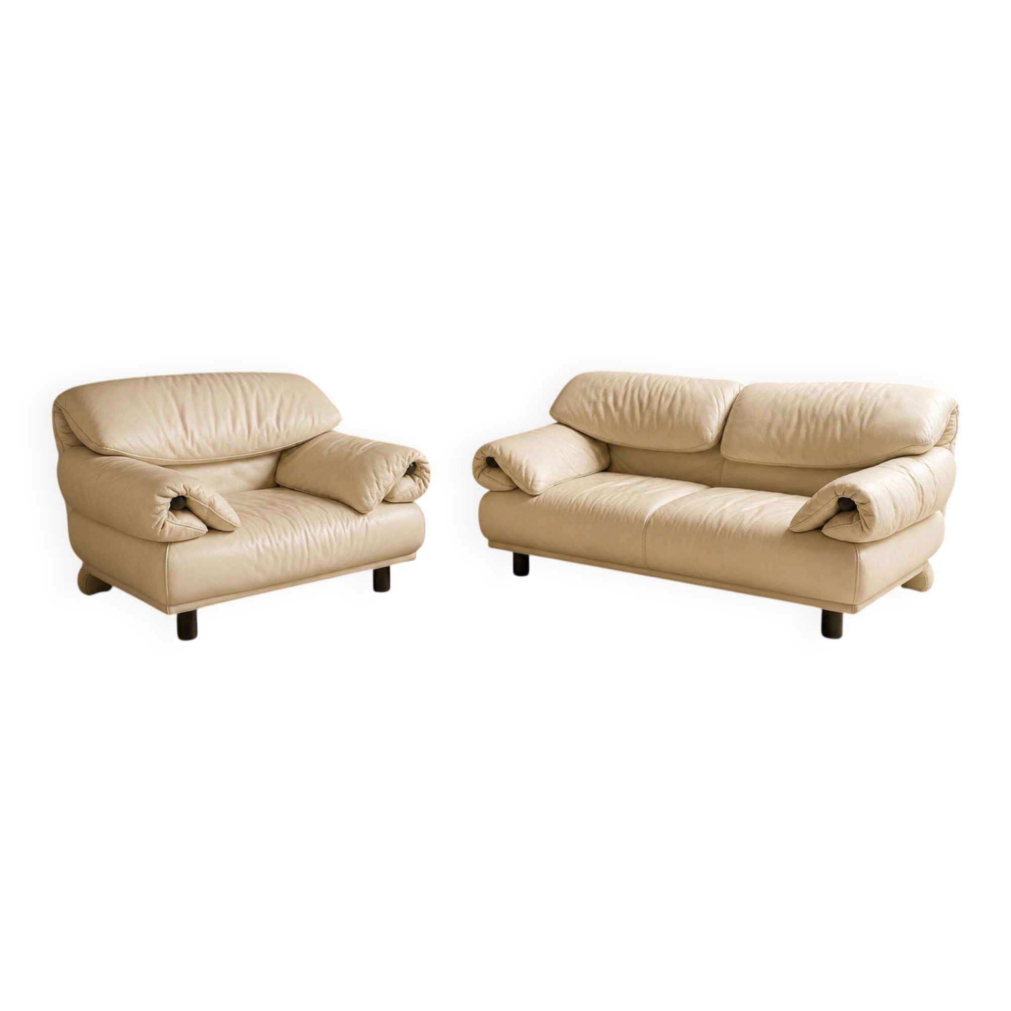 Italian leather buffalo sofa set in ecru – Poltromec Circa 1980