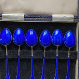 Cuillères à café fin XIX siècle ARGENT MASSIF 995 3 poinçons + émail BLEU ROI origine ANGLAISE