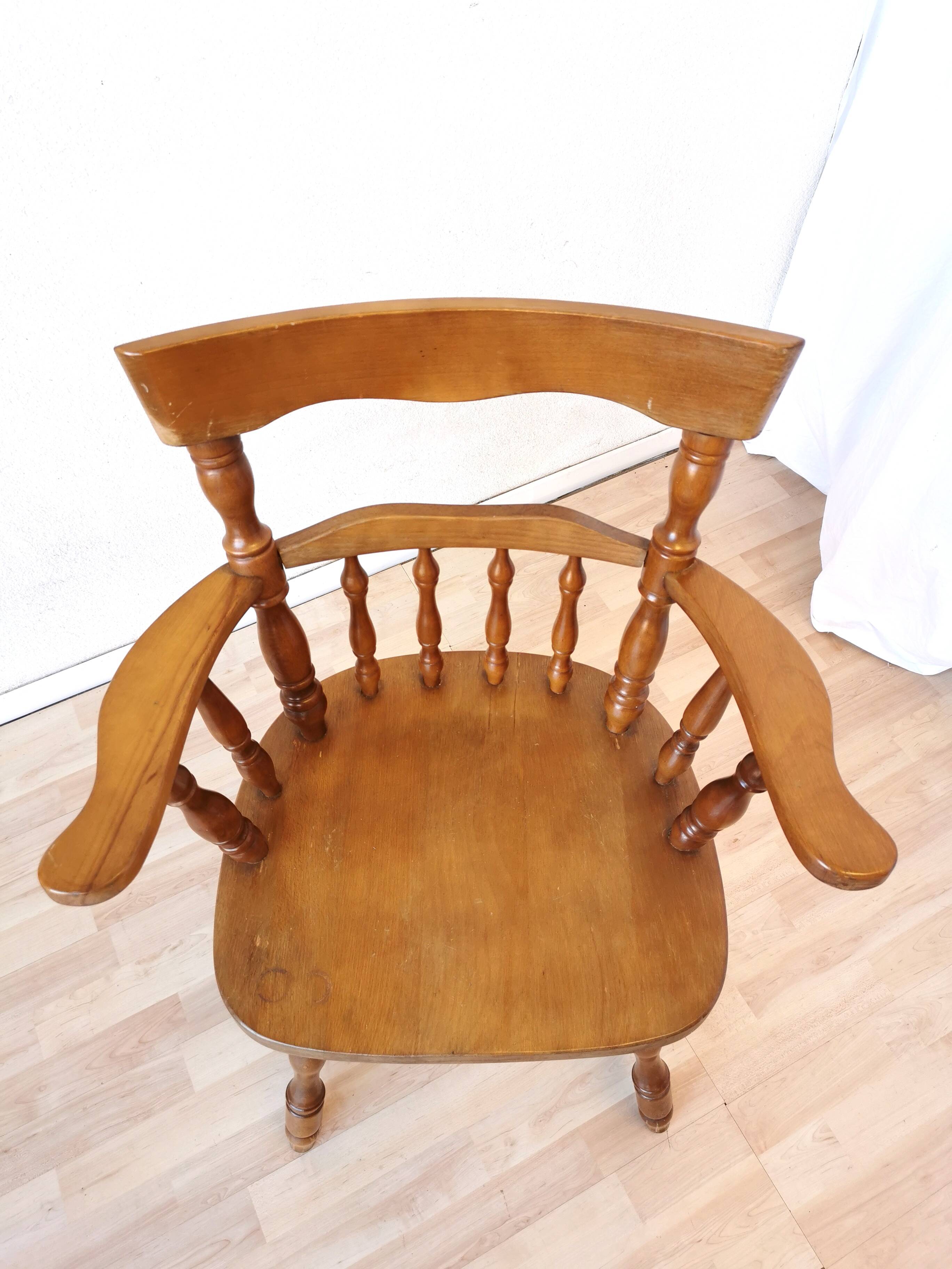 Vintage Beech Wood Windsor Dining Chair - 1970s Captains Armchair