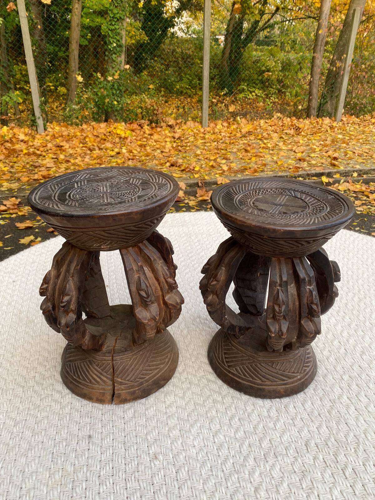 2 Dogon samba stools carved from solid wood