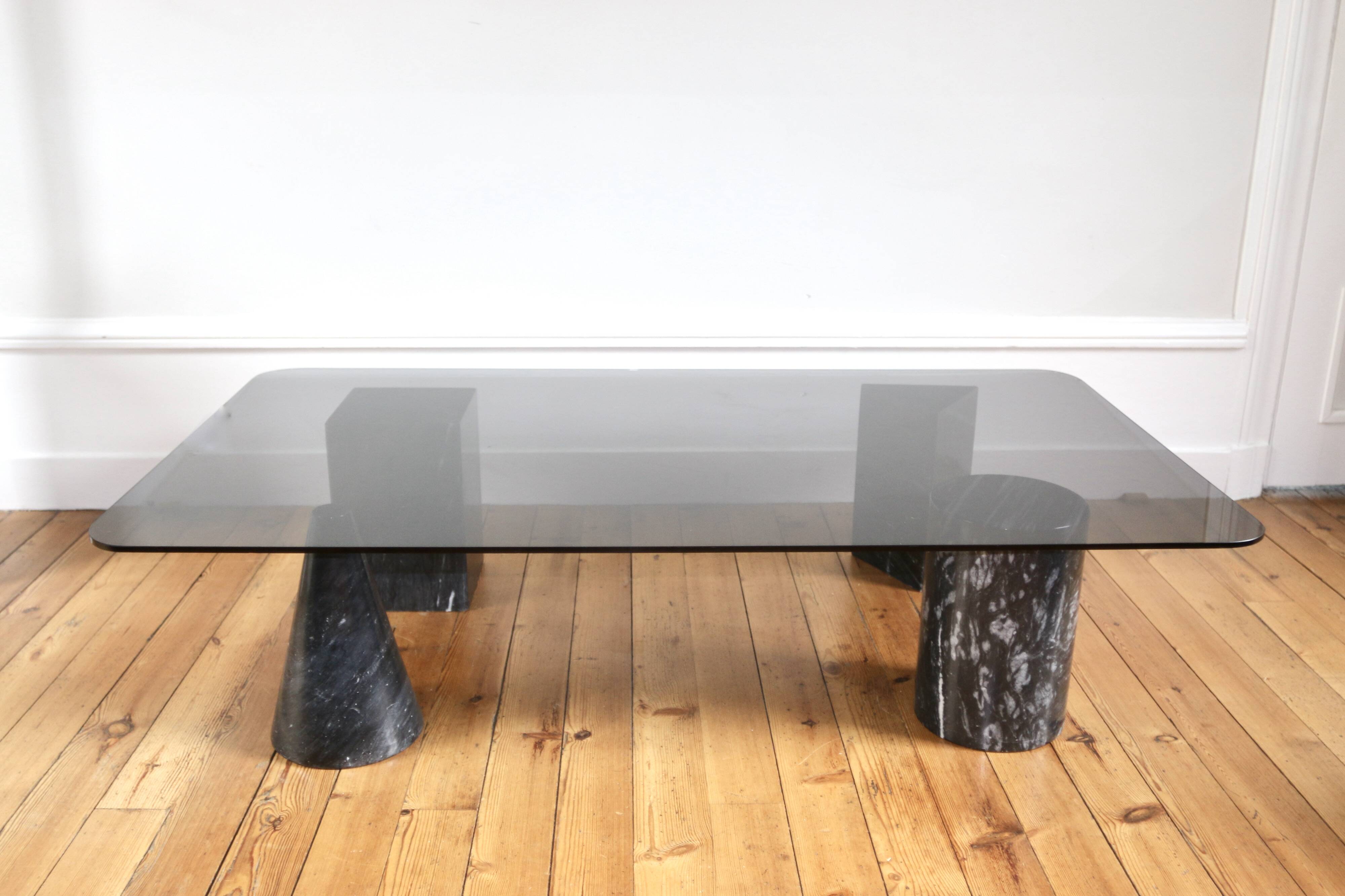 Vintage design marble and glass coffee table from the 1970s