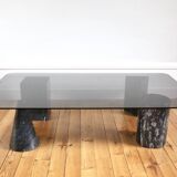 Table basse vintage design marbre et verre 1970