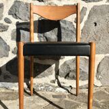 Set of 6 Danish chairs with black leatherette seats
