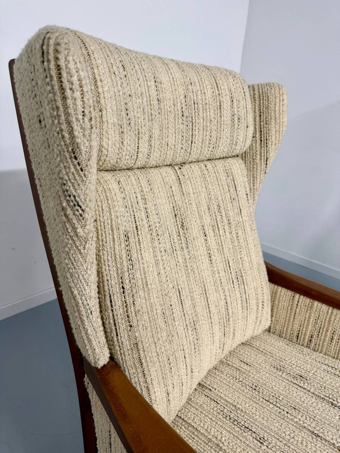 Vintage Casala wingback armchair with ottoman, 1970s design