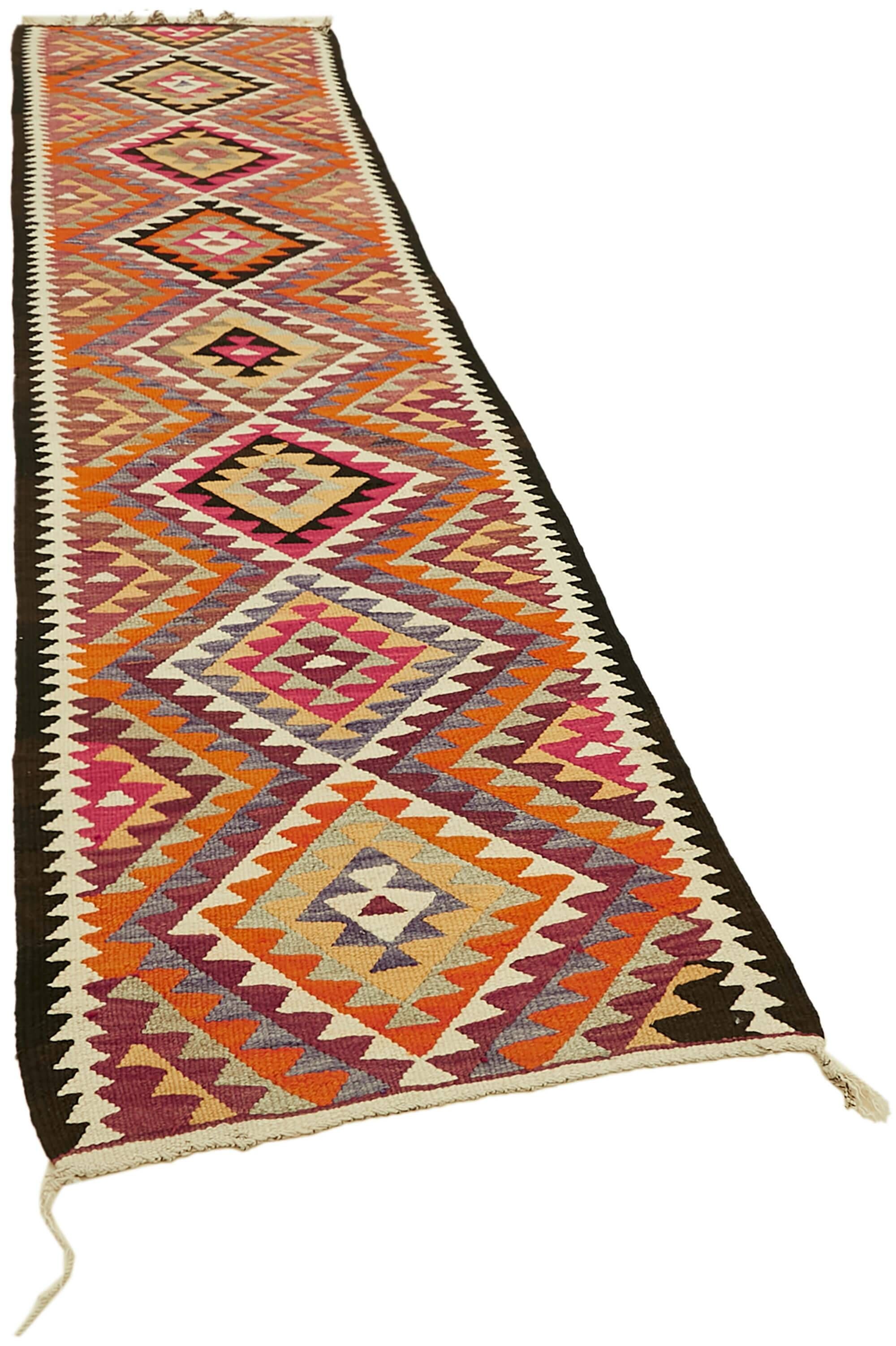 Turkish Handwoven Vintage Herki Kilim 94 cm x 361 cm