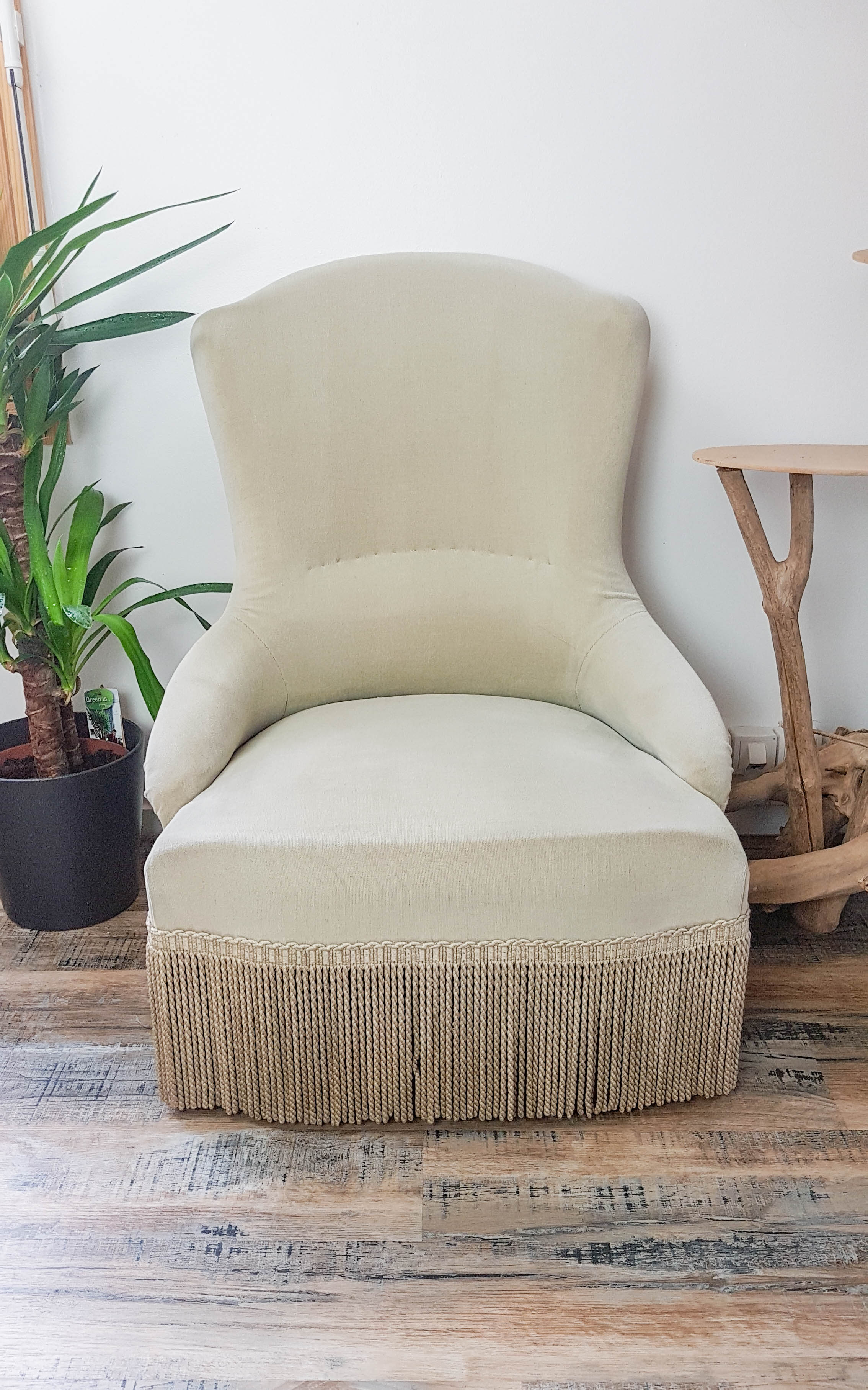 Vintage grey green almond green velvet toad chair