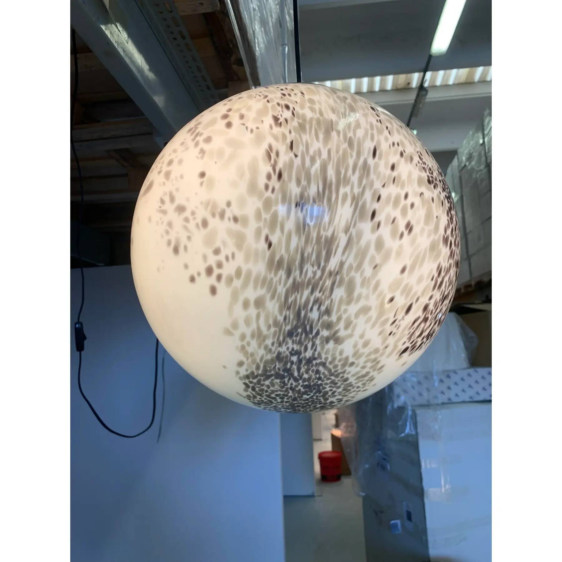 Brown and Beige Murrine Milky-White Sphere in Contemporary Murano-Style Glass