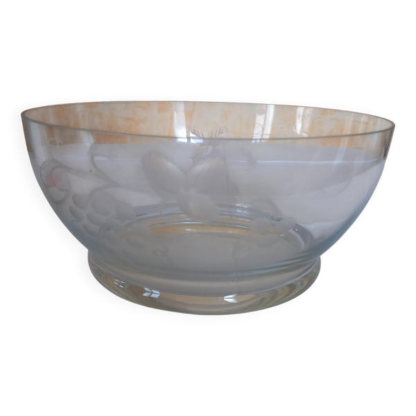 Saladier à punch en verre fin gravé