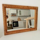 Miroir rectangulaire vintage en rotin tressé et bambou années 60/70