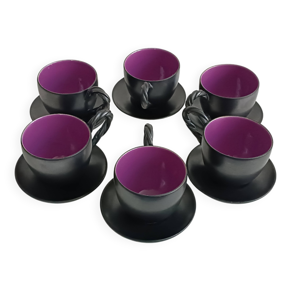 Ensemble de six tasses et leur soucoupe en céramique Monica Ceram Vallauris