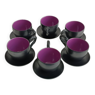Set of six cups and their saucer in ceramic Monica Ceram Vallauris.