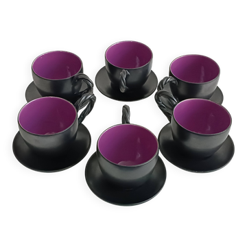 Ensemble de six tasses et leur soucoupe en céramique Monica Ceram Vallauris