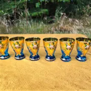 Vintage Murano Handmade Decanter Set - 24K Gold - Light blue 6 piece liquor