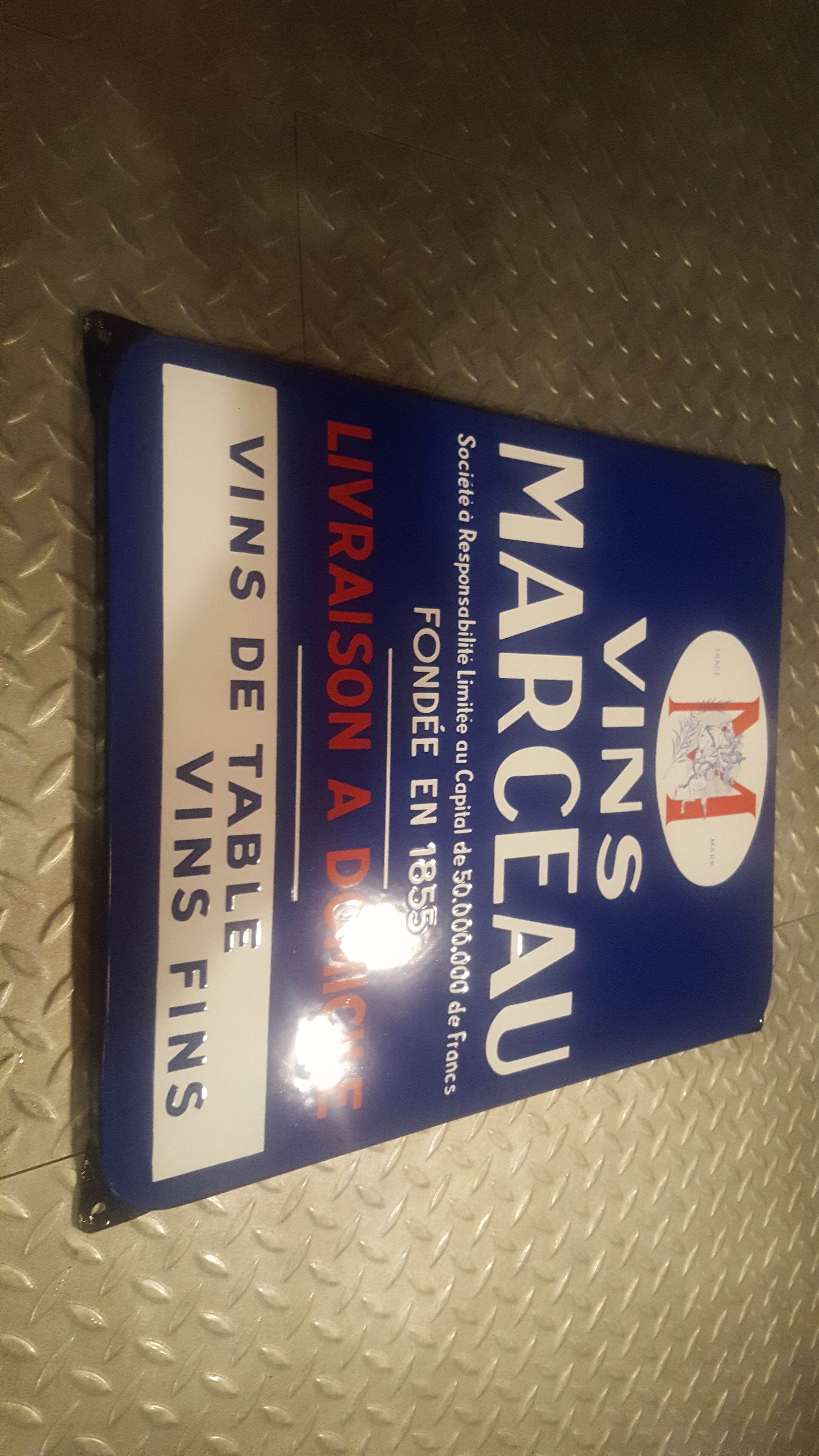 Authentic advertising enamel plate Wines Marceau 50'S (Alsatian enamel)