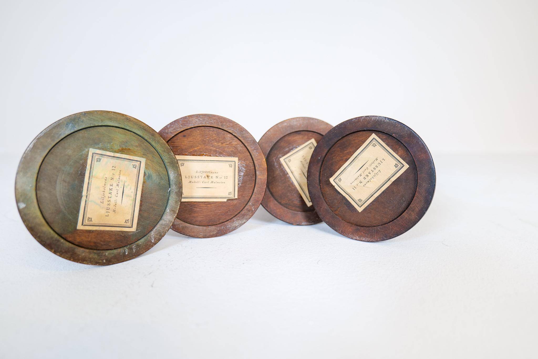 Mid-century set of 4 birch candlesticks by Carl Malmsten, Sweden, 1960s.