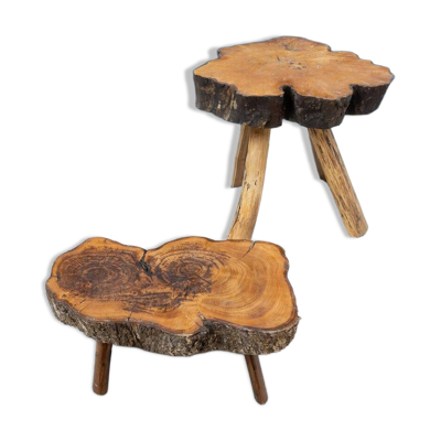 Ensemble de tables basses en bois brut d'orme, 1960, ensemble de 2