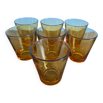 7 verres Vereco vintage en verre ambré